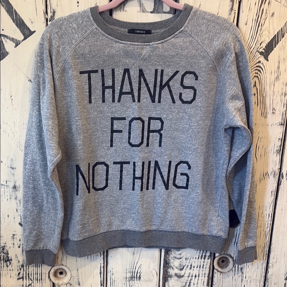 Forever 21 Gray Crewneck Sweater with Bold Text